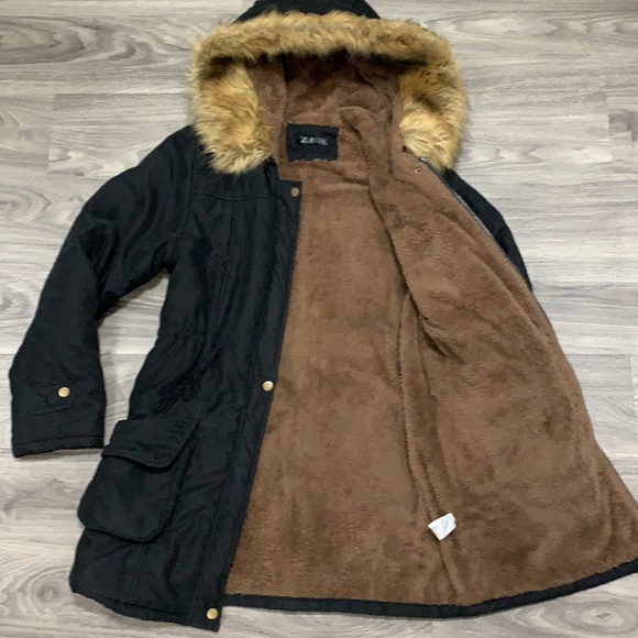 Army style winter coat black fake fur - Picture 5 of 7